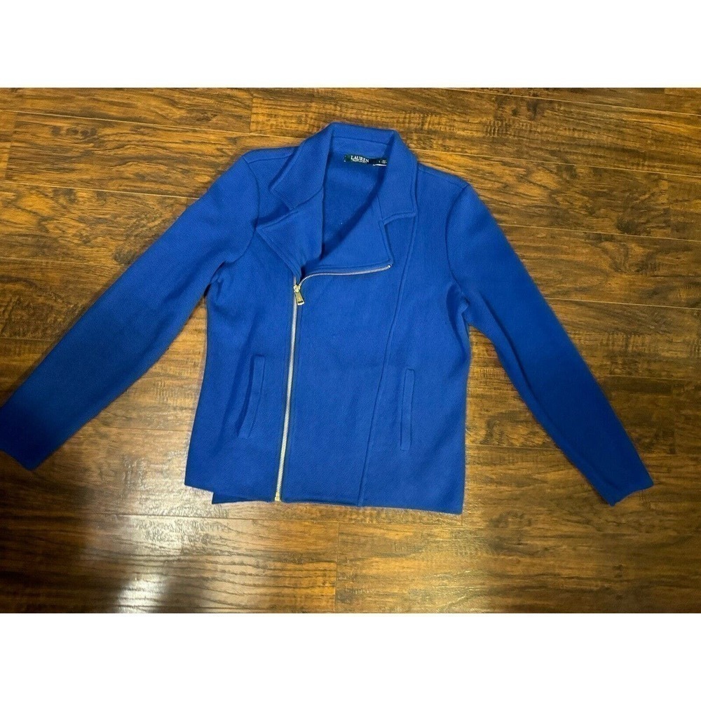 Lauren Ralph Lauren Womens Cardigan Sweater Blue Full Zip Cotton Nylon Sz:L